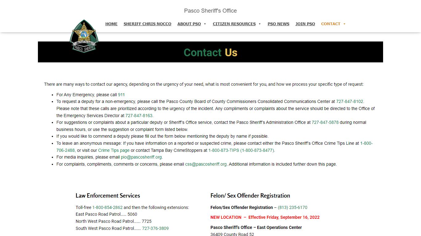 Contact - Pasco Sheriff's Office